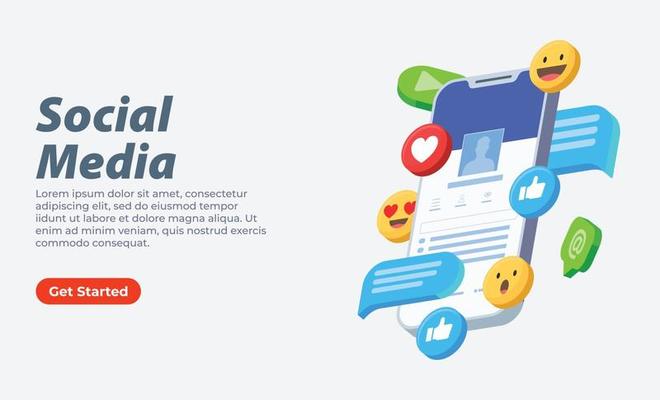 Social media user profile interface 3d isometric with 3d emojis vector illustration