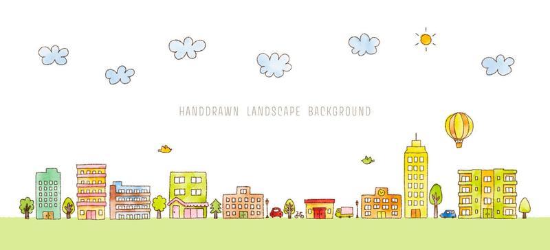 watercolor hand drawn townscape. cute illustration for background