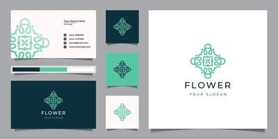 logotipo de flor de mandala con tarjeta de visita adecuada para salón de belleza, moda, cuidado de la piel, cosmética, yoga vector