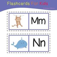 Cute Animal Flashcard for Children. Ready to print. Printable game card. Educational card for preschool. Vector illustration.