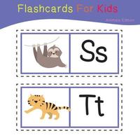 Cute Animal Flashcard for Children. Ready to print. Printable game card. Educational card for preschool. Vector illustration.