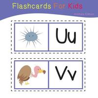 Cute Animal Flashcard for Children. Ready to print. Printable game card. Educational card for preschool. Vector illustration.