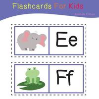 Cute Animal Flashcard for Children. Ready to print. Printable game card. Educational card for preschool. Vector illustration.