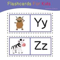 Cute Animal Flashcard for Children. Ready to print. Printable game card. Educational card for preschool. Vector illustration.