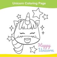 Unicorn coloring worksheet page. Coloring activity for children. Cute unicorn illustration. Vector outline for coloring.