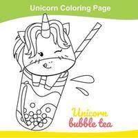 Unicorn coloring worksheet page. Coloring activity for children. Cute unicorn illustration. Vector outline for coloring.