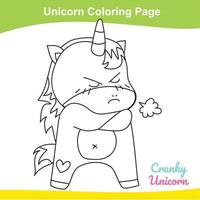 página de hoja de trabajo para colorear unicornio. actividad de colorear para niños. linda ilustración de unicornio. contorno vectorial para colorear. vector