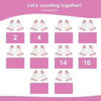 Counting unicorn game for children. Multiplying mathematic worksheet. Educational printable math sheet. Vector file.