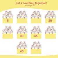 Counting unicorn game for children. Multiplying mathematic worksheet. Educational printable math sheet. Vector file.