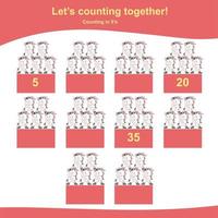 Counting unicorn game for children. Multiplying mathematic worksheet. Educational printable math sheet. Vector file.