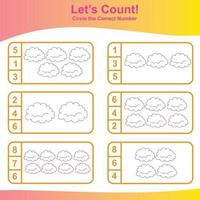 Count and Match Unicorn Game for kids. Unicorn counting game.  Math Worksheet for Preschool. Educational printable math worksheet. Vector illustration.