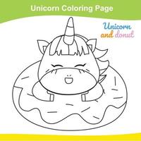 Unicorn coloring worksheet page. Coloring activity for children. Cute unicorn illustration. Vector outline for coloring.