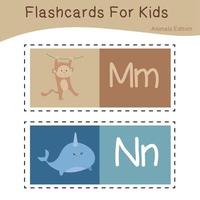 Cute Animal Flashcard for Children. Ready to print. Printable game card. Educational card for preschool. Vector illustration.