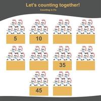 Counting unicorn game for children. Multiplying mathematic worksheet. Educational printable math sheet. Vector file.