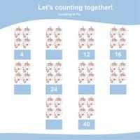 Counting unicorn game for children. Multiplying mathematic worksheet. Educational printable math sheet. Vector file.