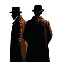 2 detective black silhouette. Silhouette of a detective on crime scene vector