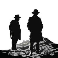 2 detective black silhouette. Silhouette of a detective on crime scene vector