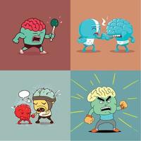 set of funny cartoon monsters, cartoon with brain character angry funny conceptual concepts vector illustration.