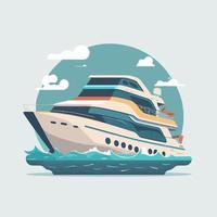 Party yacht. Marine luxury ship sailing vector illustration