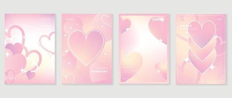 Abstract gradient Y2K style template cover vector set. Happy Valentine's Day decorate with trendy gradient heart vibrant y2k colorful background. Design for greeting card, fashion, commercial, banner.