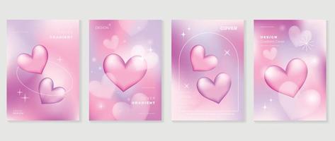 Abstract gradient Y2K style template cover vector set. Happy Valentine's Day decorate with trendy gradient heart vibrant y2k colorful background. Design for greeting card, fashion, commercial, banner.