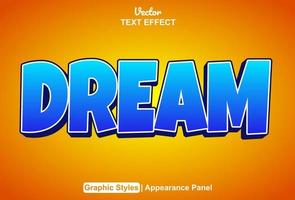 efecto de texto de ensueño con estilo gráfico y editable. vector