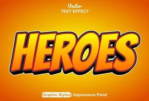 heroes text effect with graphic style and editable. vector