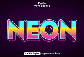 neon text effect with graphic style and editable. vector