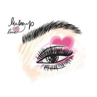 Romantic mood, pink makeup with long eyelashes, love for makeup vector