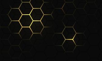 Abstract gold light hexagon mesh on black shadow design modern futuristic background vector