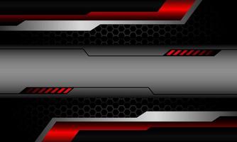 Abstract silver black banner red cyber geometric on blue hexagon mesh pattern design modern luxury background vector