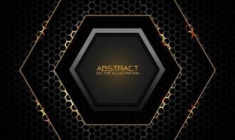 Abstract grey golden hexagon on dark mesh pattern design modern luxury background vector