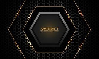 Abstract grey golden hexagon on dark mesh pattern design modern luxury background vector