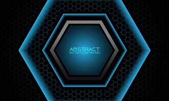 Abstract blue grey hexagon banner on dark mesh pattern design modern luxury background vector