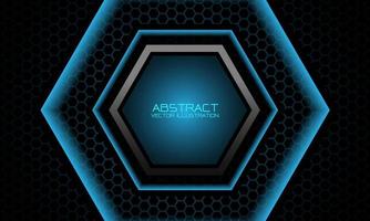 Abstract blue grey hexagon banner on dark mesh pattern design modern luxury background vector