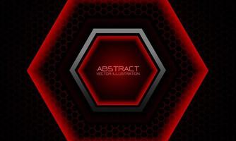 Abstract red grey hexagon banner on dark mesh pattern design modern luxury background vector