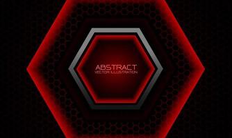 Abstract red grey hexagon banner on dark mesh pattern design modern luxury background vector