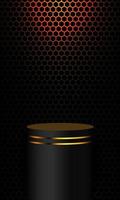 Dark gold line podium geometric on grey hexagon mesh light design modern luxury background vector