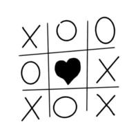 Tic tac toe doodle game with cross and circle sign, cute heart mark isolated on white background. . Vector illustration