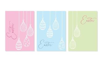 Set of minimal card for Easter. Happy Easter card with hand draw eggs on pastel color. Vector illustration.