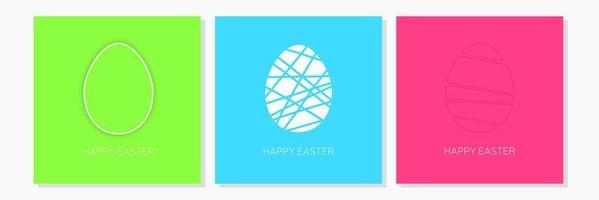 Set of minimal Easter banner. Square card or banner for Happy Easter holidays. Vector illustration.