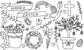 Set of Easter elements in doodle style. Hand draw element for Easter. Vector illustration.