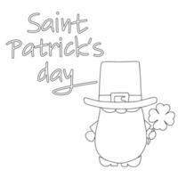 Hand draw card for Patrick's Day. Outline leprechaun with shamrock. Vector illustration.
