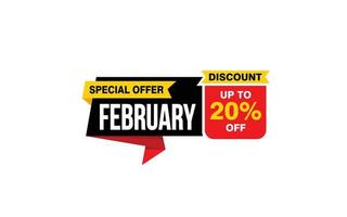 20 Percent FEBRUARY discount offer, clearance, promotion banner layout with sticker style. vector