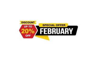 20 Percent FEBRUARY discount offer, clearance, promotion banner layout with sticker style. vector