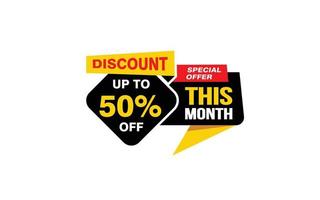 50 Percent THIS MONTH offer, clearance, promotion banner layout with sticker style. vector