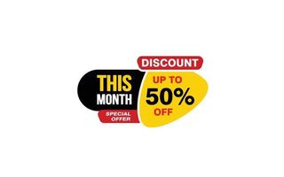 50 Percent THIS MONTH offer, clearance, promotion banner layout with sticker style. vector