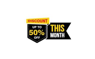 50 Percent THIS MONTH offer, clearance, promotion banner layout with sticker style. vector