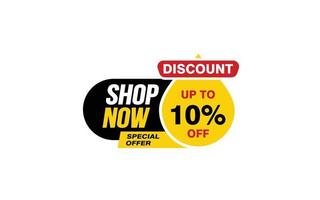 10 Percent SHOP NOW offer, clearance, promotion banner layout with sticker style. vector