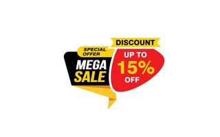 15 Percent MEGA SALE offer, clearance, promotion banner layout with sticker style. vector